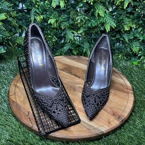 NEW YORK TRANSIT Heels Women 8 1/2M Brown Pointed Pumps Braided‎ Slip On 1857